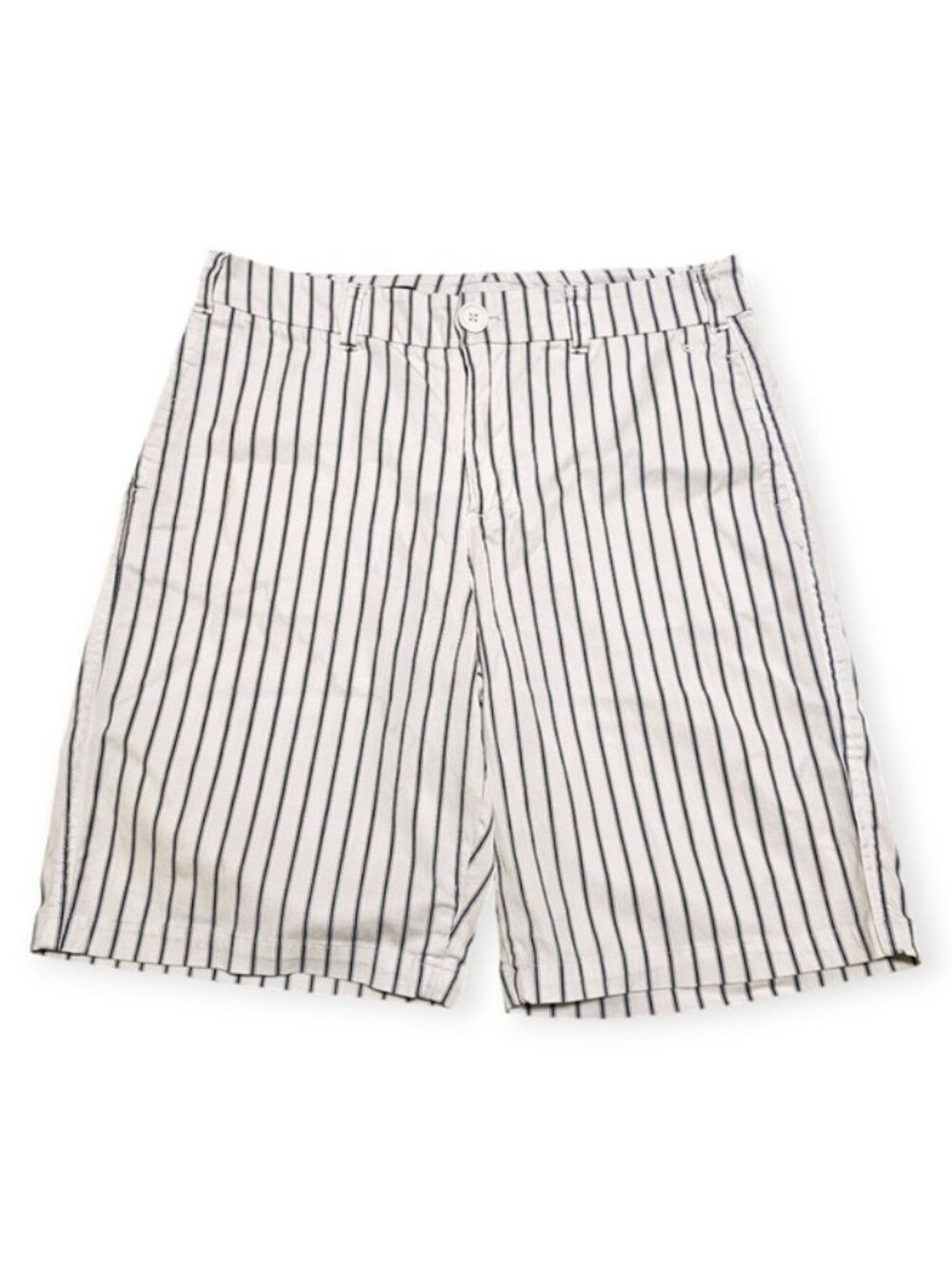 Ecru The Nash Chino Shorts Womens 10 White Navy Pinstripe Tencel Stretch